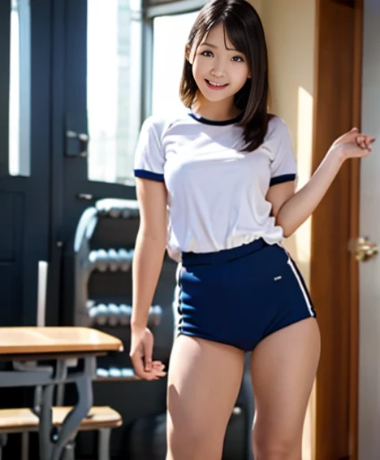 arafed lady in gym uniform, full body, standing.