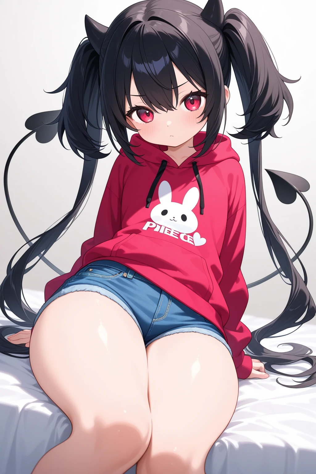 One Girl, alone, Ashley (WarioWare), Twin tails, Orange Hair Band, Red eyes, Black Hair, Big Hair, Long Hair, , anger, White Background, View your viewers, In-person audience, On your back, (Highest quality), (detailed), Soft Shadows, Written boundary depth, shape, colorful, 4K,vagina,Pussy,Open,alone,naked,spread legs