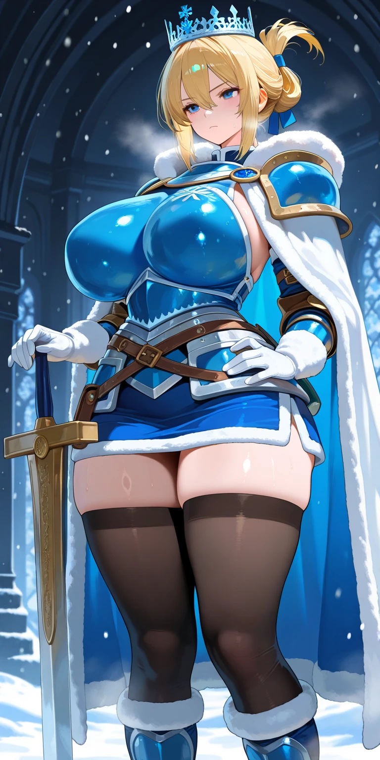 {{{nsfw:1.5}}},full body:1.35,{{{{{full nude:1.5}}}}},{{{{{{no pasties:1.7}}}}}}},{{{{{no bra:1.5}}}}},{{{{{topless:1.5}}}}},{{{{{puffy nipple:1.5}}}}},1girl, solo, breasts, looking at viewer, short hair, bangs, blue eyes, large breasts, simple background, thighhighs, gloves, white background, holding, standing, full body, weapon, white hair, boots, parted lips, elbow gloves, shiny, sword, holding weapon, armor, high heels, white thighhighs, leotard, lips, makeup, thigh strap, turtleneck, thigh boots, white footwear, lipstick, shoulder armor, gauntlets, legs apart, contrapposto, pauldrons, breastplate, whip, holding whip

