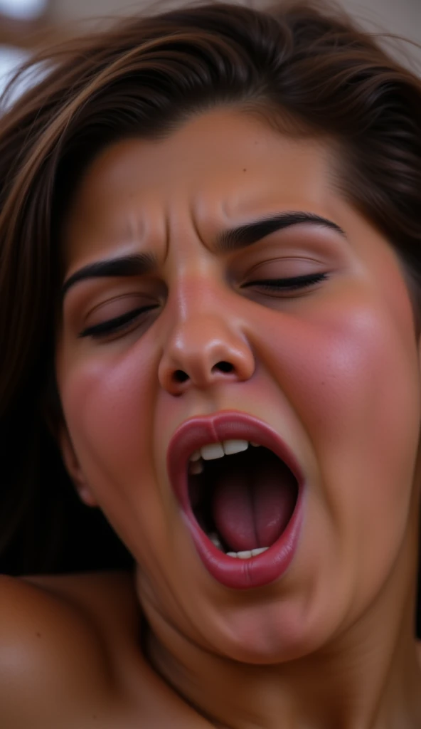 1 girl,pieces fly,,award winning photos, very detailed, edge orgasm,face focus, (woman with open mouth and closed eyes ), 30 years old、black hair、shiny skin、close up of face,from below、realistic nostrils、elongated nasal passages,,、train、(train車内,On the windowsill)、congestion、Are standing、((suit))、big breasts、(sharp nose)grimacing Performance:1.4, concept,teeth,Performance,facial Performances,grimacing,raise your head、Skin shiny with sweat