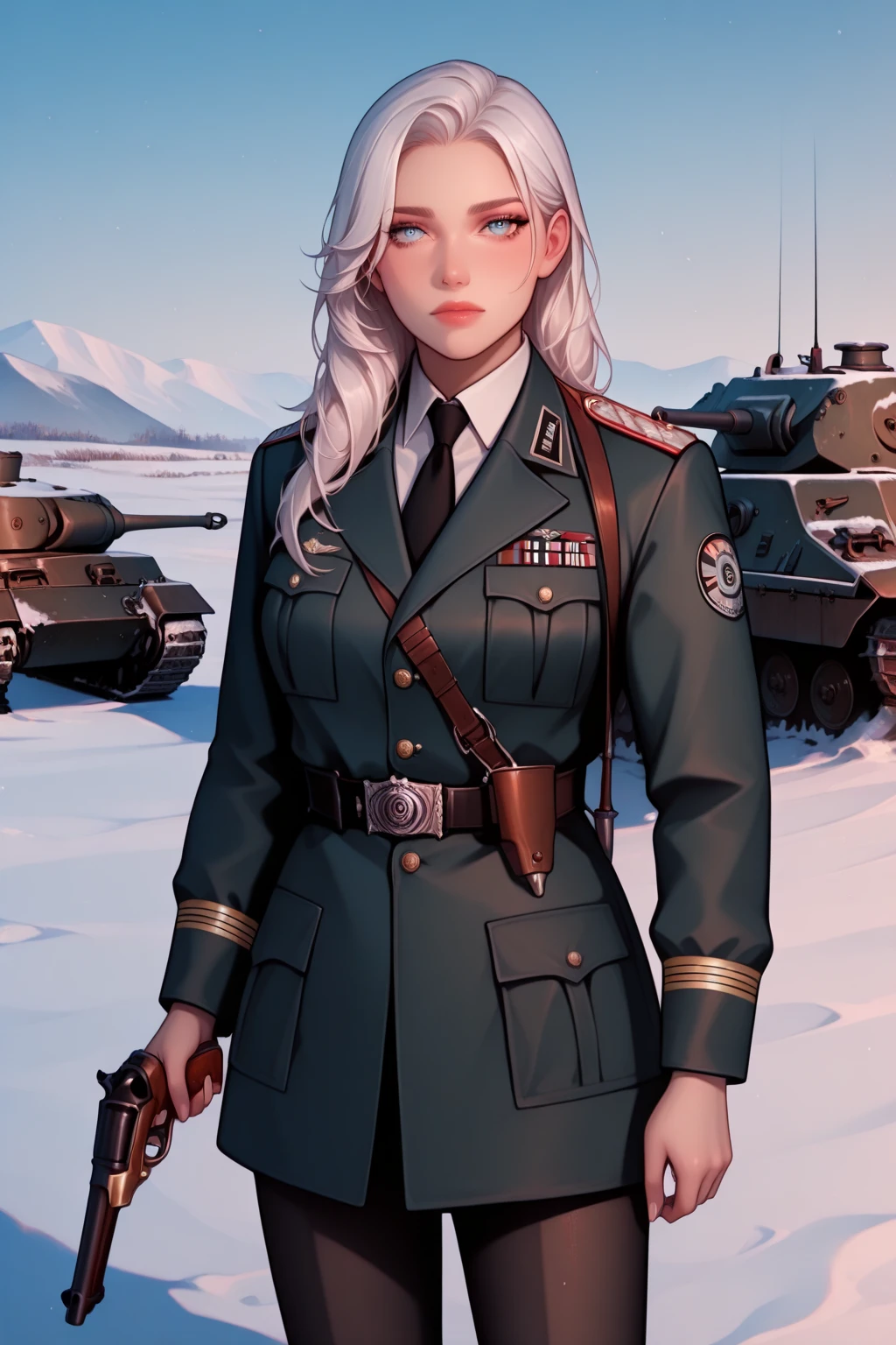 <lora:Pony Soviet Military uniform-000003:0.9>
core_9, score_8_up, score_7_up, score_6_up, score_5_up, score_4_up, BREAK 1girl, solo, best quality, high quality, highres, masterpiece, Soviet Military uniform, outdoors, battleship, aurora, polar bear, murmansk \(azur lane\),