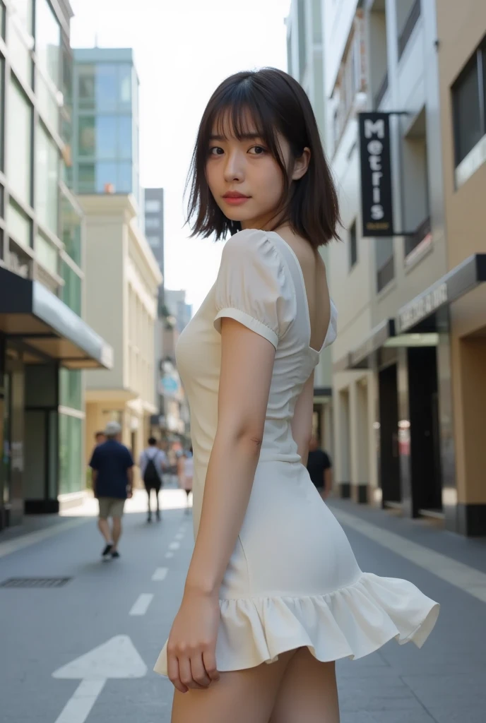 ((low angle full body shot:1.5)), ((wide shot:1.5)), ((posed photo:1.5)), ((candid photo:1.5)), ((View your viewers:1.5)), ((Looking into the camera:1.5)), ((looking at viewer:1.5)), ((look into the viewer's eyes:1.5)), (ultra detailed), (masterpiece), (best quality), (top-quality, 16K, masterpiece:1.3), Highest quality, masterpiece, (Realistic:1.4), Raw photo, Surreal, Highest quality, Extremely detailed CG, Very delicate and beautiful, 16K Wallpaper, Ultra-high resolution, 1 woman, 38歳の日本people々woman, (small eyes:1.5), (Skin dents), Medium Chest, (Professional Lighting), In the streets of Shibuya, people々, Long Hair, (bangs:1.5), ((very stylish casual dress:1.5)), ((shoes:1.5)), Nice, Floating Hair, ((standing:1.5)), (Dynamic pose:1.5), (sunset:1.2), (Shy Smile:1.2), Thin lips, slim, (Highly detailed face), (Highly detailed facial expressions), (Face the front completely:1.5), Slender body, Large file size,