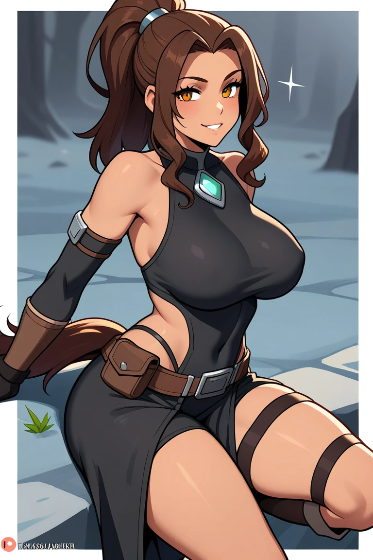 Lora Croft the Hot Busty babe from Tomb Raider looking like a hot babe,gourgeous goddess,beautifull,cute face with a large,curvy voluptuous body, massive breasts, thick thighs wearing see through reaveling outfit