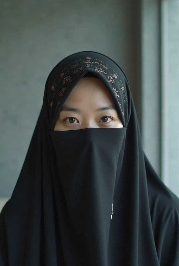 (photography)(dynamic) A closeup face of a female Malay, wearing hijab. Gagged mouth. Crying.
