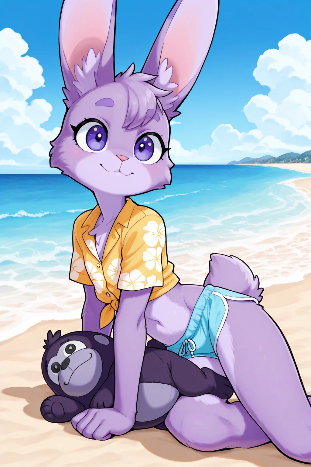 Rat,1man,male,gray colored skin,short hair,wavy hair,purple hair,masterpiece,best quality,barefoot,purple eyes, tall stature, long tail, ,no makeup,expressionless,bzeh art style,tail coming from his lower back,long tail,tail,tail,tail,smile,looking at viewer,steel collar, beach,sunny day,face closeup, looking_at_viewer,topless,male,male,frontal focus,peace sign,flirtatious, adorable look,pants down,penis,balls,dripping seminal fluid, penis focus,penis,sweat,sweating,sweat drops,blush, pleasured face, shy, embarrased,sitting on a towel,legs spread, under the shade of a palm tree, embarrassed,