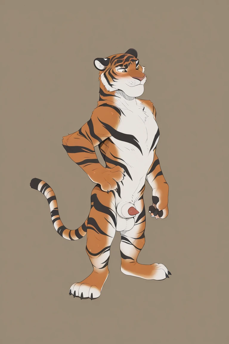 Tiger, By Haps, 1boy, abs, animal ears, bara, bulge, full body, white background, Seminude, Boxers, Character sheet Reference, Full body, backwards