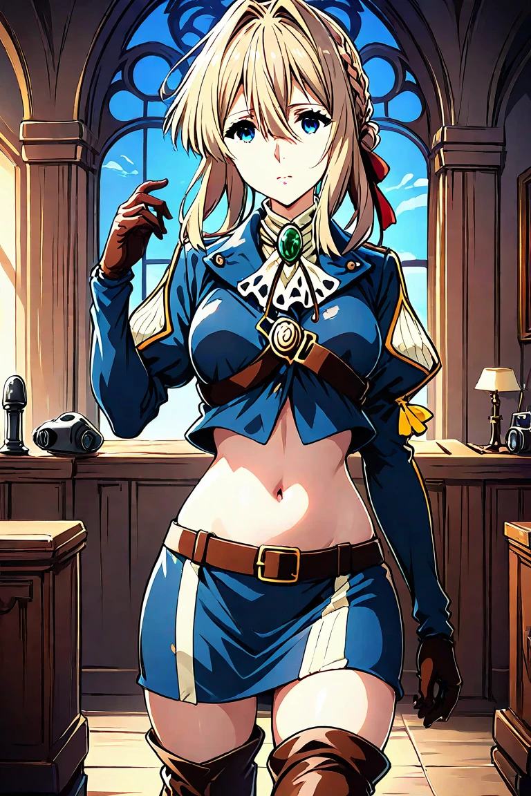 1girl, awashima seri, blue eyes, long hair, lipstick, masterpiece, best quality, highly detailed, breasts, nude,mouth open and tongue out, thighs, spread legs, nipples, parted lips, ,pose , evil smile, smile, (nsfw) not safe for work, lipstick , robe, pussy, hold a handgun, bedroom, standing,