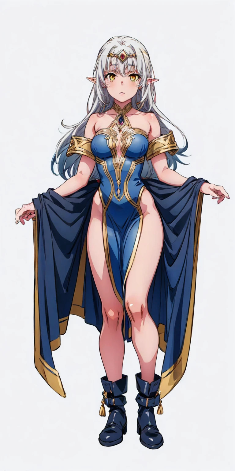 tmasterpiece,(Full body like:1.1),Busty woman,Beautiful and charming Japanese woman face,Superman blue transparent bikini style uniform,white stockings,largeeyes,blue color eyes,High-heeled leather shoes, 1female,Thin waist,long leges,nakeness,Raised sexy,extremely large bosom,Bare breasts,Expose the genitals,with no underpants,Long flowing white hair,(Background with:mostly cloudy sky,It's raining,the rainforest),Lewd expression,Flushed complexion,cleavage,CLASSICSTYLE,Get wet all over your body