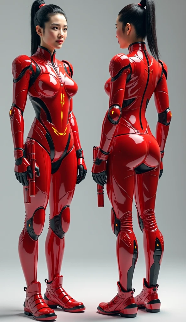 1girl, beautiful_girl,standing,nice_big_breast,nice_ass,grey_background, Ironman_armor,lips,bodysuit,multiple_views, Ironman_helmet,arms_at_sides,power_armor,concept_art