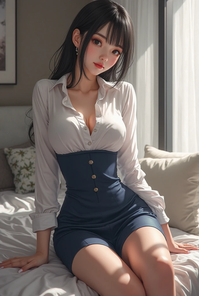 ulzang-6500-v1.1, (RAW photo:1.2), (Photorealistic:1.4), Beautiful detailed girl, Very detailed eyes and face, Beautiful detailed eyes, ridiculous, Incredibly Ridiculous res, hugefilesize, Super detailed, high resolution, Very detailed, Best quality, Masterpiece, ((fashion clothing with diverse colors)), illustration, Very detailed, CG, unified, 8K wallpaper, Amazing, finedetail, Masterpiece ,Best quality, Very detailed CG uniform 8k wallpaper, light in face, Movie lighting, 1girll, 24 years of age, Long white hair, side splits, (Big breasts), ()), (Glasses), ((Dynamic pose))), ((Sexy girl pose))), (camel-toe), (Half), (Black jumpsuits)), ((black off-shoulder tops,short skirt))