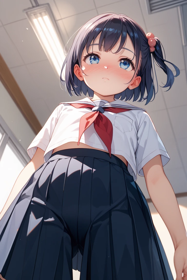 masutepiece, Best Quality,Illustration, Wallpaper, ultra -detail, Little Face Lori、(((molesting)))、Detailed eyes, Complex hairstyle、Sareme、((fear:1.5))、(Teary-eyed:1.5)、(((Cute underwear)))、(a sailor suit、skirt by the)、ample breasts、((Morester))、((Girl being taken off her skirt by a man))