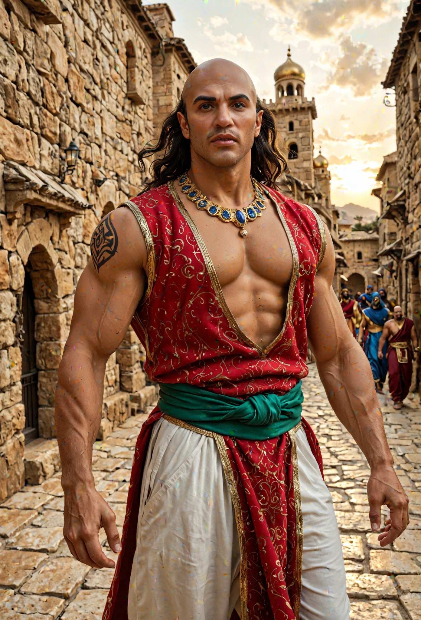 (Nice Brazil guuy Disney prince dark black hair, blue eyes, striking reflections and cement face, olive white skin, tanned skin. Greek Demigod Warrior A1.2), black and blue roman warrior costume, hyper detailed, ultra Sharp, 8k, (incredibly detailed: 1.5), iro full body photography, 20 megapixel, Canon E OS R3, fully detailed, Greek Demigod