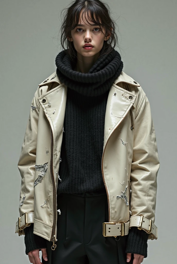 (1girl), young woman, with slim and skinny body, small breast, Pure yellow concept photoshoot, ((best quality)), <lora:balenciaga_66160_lora_2:0.8>  BALENCIAGA, Lambskin, mini dress, oversize coat <lora:add_detail:1>, on the street of new york, designer bag, yellow thighhigh, yellow choker