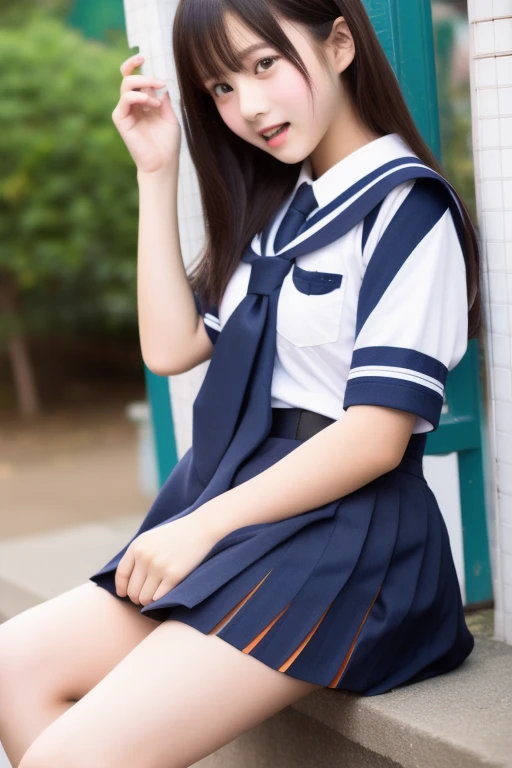Highest quality、Highest quality、Highest Resolution、masterpiece、detailed、live-action)、
(((Lift up the hem of the sailor uniform skirt with your own hands)))、
(((Grab the hem of your sailor uniform skirt with your own hands)))、
(((Wearing pantyhose up to the waist)))、
((Pantiesを見せて))、
((Pantiesが見えている))、
Panties、
1 Japanese woman、
Cute Japanese Woman、
Beautiful 20 year old Japanese woman、
Slender figure、
Super slim figure、
Small breasts、
Silver Hair、
The woman is facing the photographer、
smile、
whole body、
Standing posture、