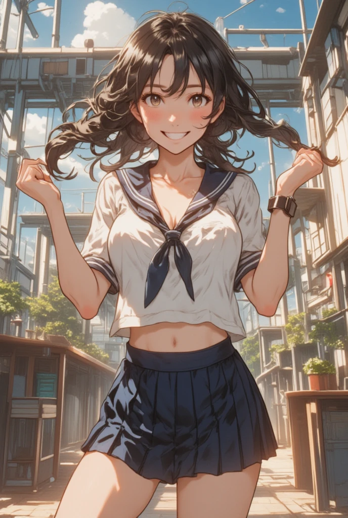 (highest quality:1.4)、High resolution、Detailed Background、(Detailed beautiful face:1.4)、Anatomically correct、(Depict the normal number of fingers:1.3)、(Detailed facial expressions)、Realistic、Beautiful fingers、Beautiful, smooth skin、Teenage beauty、(Three Women)、(Huge breasts:1.1)、Perfect body line、Attractive thighs、brown hair、Black Hair、cute hair color、Brightly colored inner hair、Bobcut、ponytail、Long Hair、cute hairstyle、Show off your attractive armpits、I'm a little excited、Looks like a fun atmosphere、Cowboy Shot、

Sexy sailor suit made of white sheer material、light blue sailor color、Pleated mini skirt、White knee-high socks、Absolute area、A big smile、playfully、Wait for the train at the station platform、Sexual expressions、
Three beautiful girls are happily taking selfies side by side、Looking up from the ground、cute、cameltoe