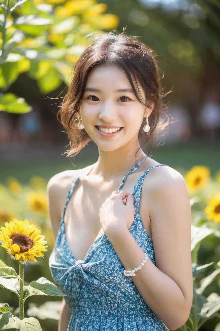 Beautiful fat woman standing by the sea And have a flower garden Beautifully