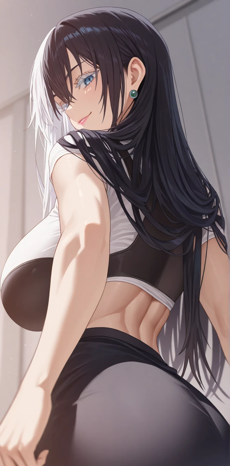 8K, 4k, highest quality, High resolution: 1.2), (masterful, realistic, Photoreal: 1.4), two women, older sister、beautiful face, She is smiling、Shining Lipin Eyes, beholder, Fair skin, white skin: 1.5), Fine complexion, big, big, Light gray hair color、bangs, , young, s asack-view、big ass、super breasts、H cup、lower hair、Rear view、exposed nipples、T-back that digs into your butt、thong lingerie、wear a white thong、white langerie、emphasize the buttocks、white collar calvin klein thong、cute long hairstyle、