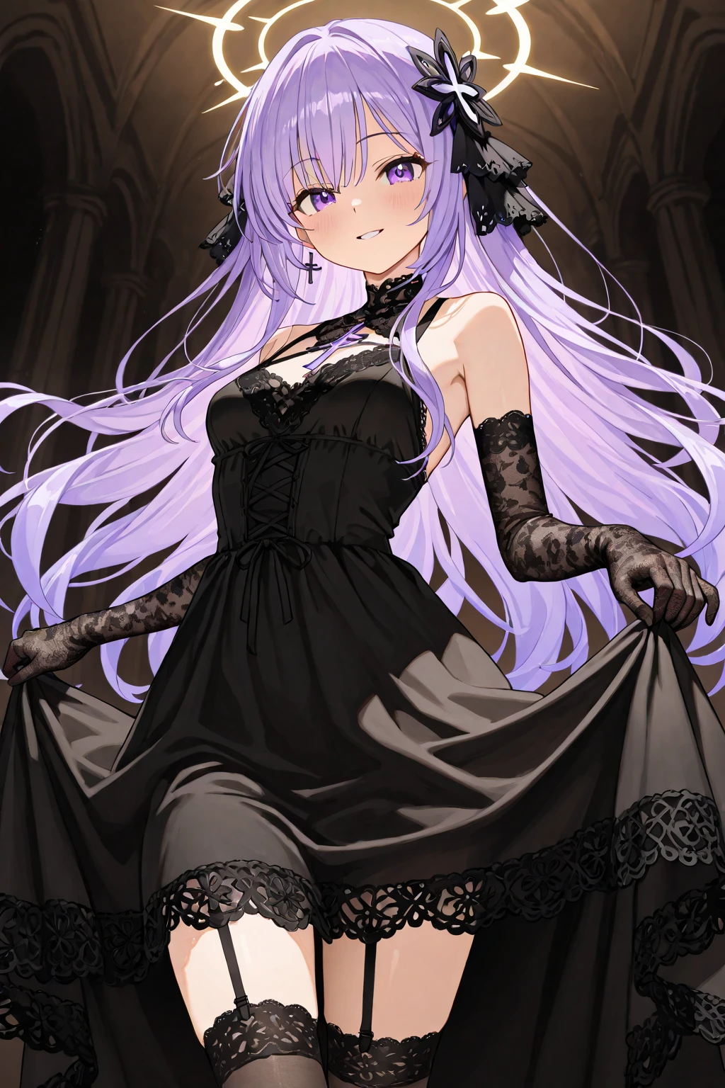 sfw,(hyper extreme detailed),(masterpeace),(best quality),(hyper extreme),CG,indoors,bedroom,1girl, standing, <lora:Felix_Schultz:1>Felix_Schultz,purple hair,twintails,tiara,red eyes, black dress,long skirt,elbow gloves,high heels, petite,