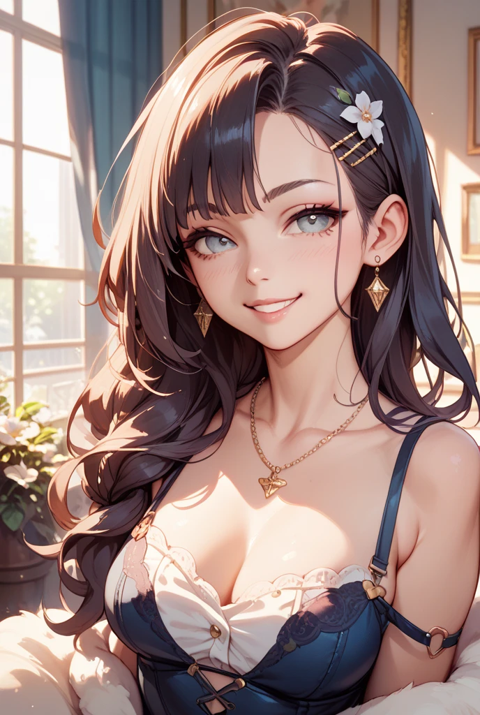 (masterpiece:1.3, Highest quality, Ultra-high resolution, Super detailed), (Realistic, photoRealistic:1.4), Beautiful illustrations, Perfect lighting, colorful, Depth of written boundary, Beautiful detailed hair, Beautifully detailed face, Beautiful fine details, Beautiful clavicle, Beautiful body, Beautiful breasts, Beautiful thighs, Beautiful feet, Beautiful fingers, View your viewers, 1 girl, Perfect Face, (Perfect Anatomy, Anatomically correct), Cute and symmetrical face, Baby Face, , Shiny skin, (Brown Hair), Hair between the eyes, Dark green eyes, Droopy eyes, Big eyes, Long Eyelashes, (((Luxury underwear)))、((Light blue floral underwear))),(bra、Embroidery pattern)、(((panties、Embroidery pattern)))、(Beautiful views), Bright lighting、smile、laughing,(((semen)))、(((The whole body is visible)))