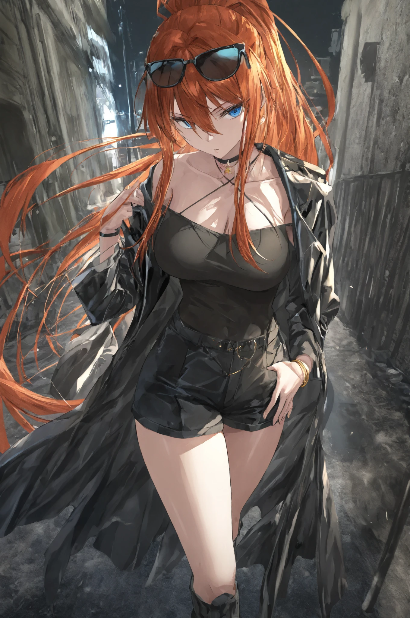 (Top resolution、Distinct_image)top-quality、A girl、masterpiece、highly detailed, half body, Semi-realistic、blue eyes 、18year old、red hair,young 、Exquisite facial features、Facial features ,variation potrait, injured, ruined city background , long hairstyles, zombies apocalypse, teenage, cool , cold sharp eyes, survivor,war soldier, An expression of despair., Torn clothes, destroyed clothes, damaged clothing, all dirty, dirty, dirt, lifeless eyes, blood on face, , {Very detailed 8k CG unit wallpaper}, black shirt,jacket, plump body, large curves, killer