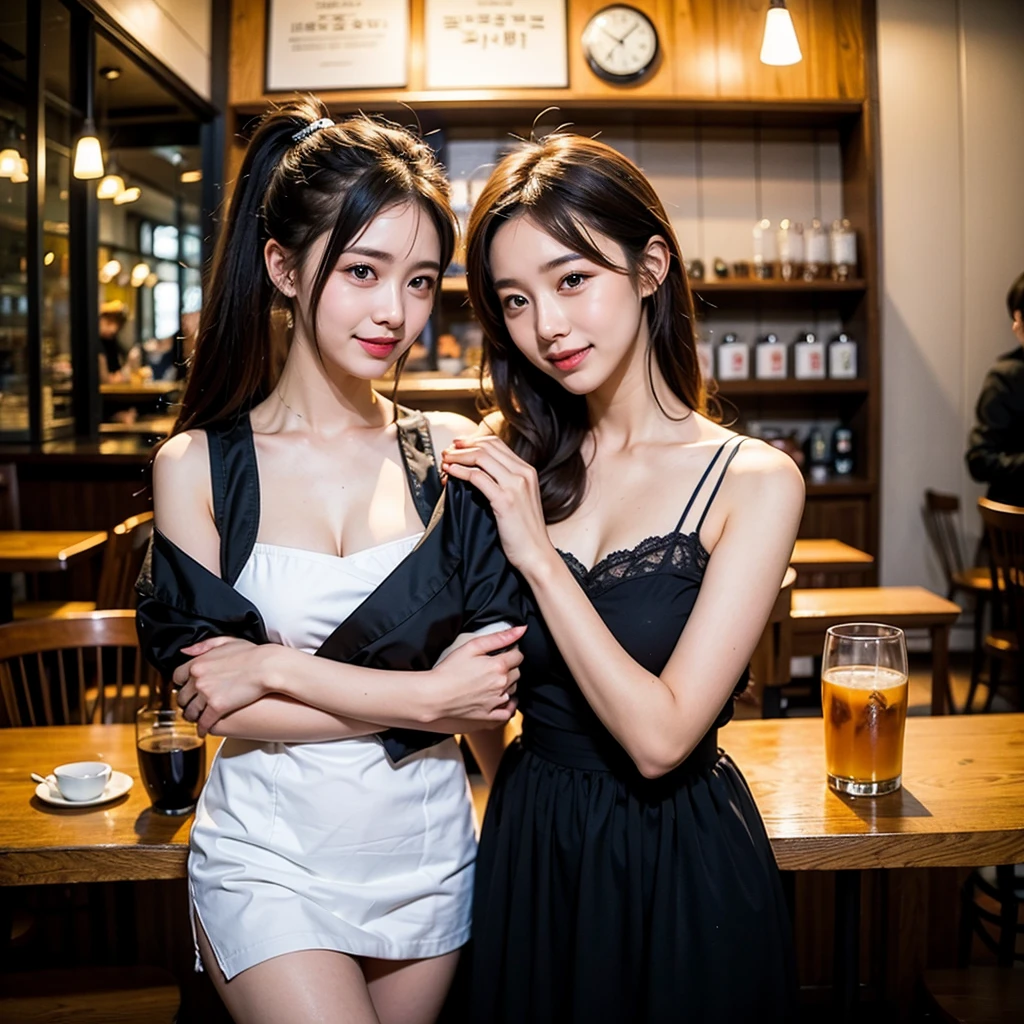 hot pants、Seductive smile、Supermodel、Perfect build、Muchimuchi、Three girls are looking at the viewer、　3 girls、、beautiful feet、smile、black sister、short ruffle skirt、