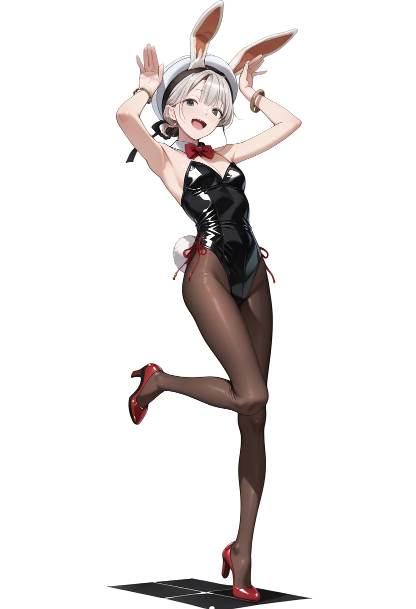 1girl, small breast, bunny suit playboy, standing, cheerful pose, fullbody, standing, blank background, masterpiece, best quality,