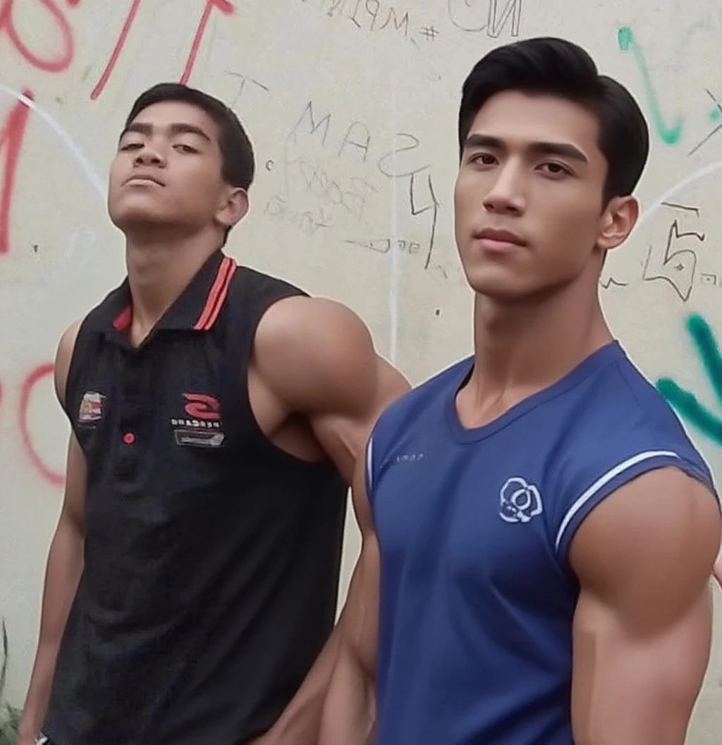 A teen in the beach of 15 year old (Mexican ethnicity) tan skin massive muscular bodybuilder with extraordinary biceps pectorals triceps traps, plump, Gigachad