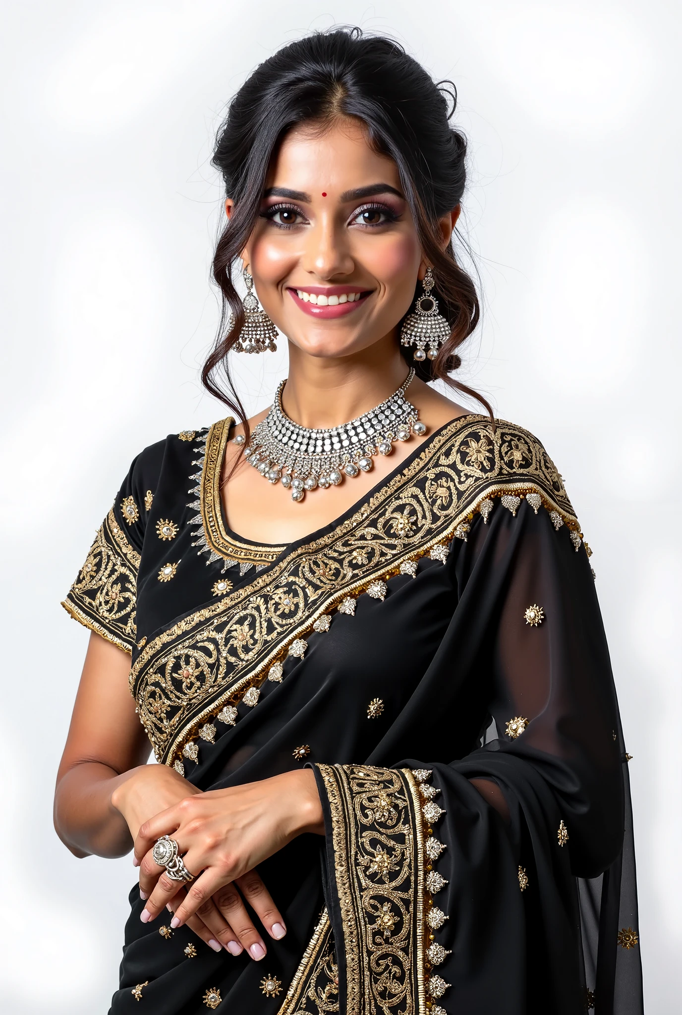 Indian aunty wear black saree sexy photos