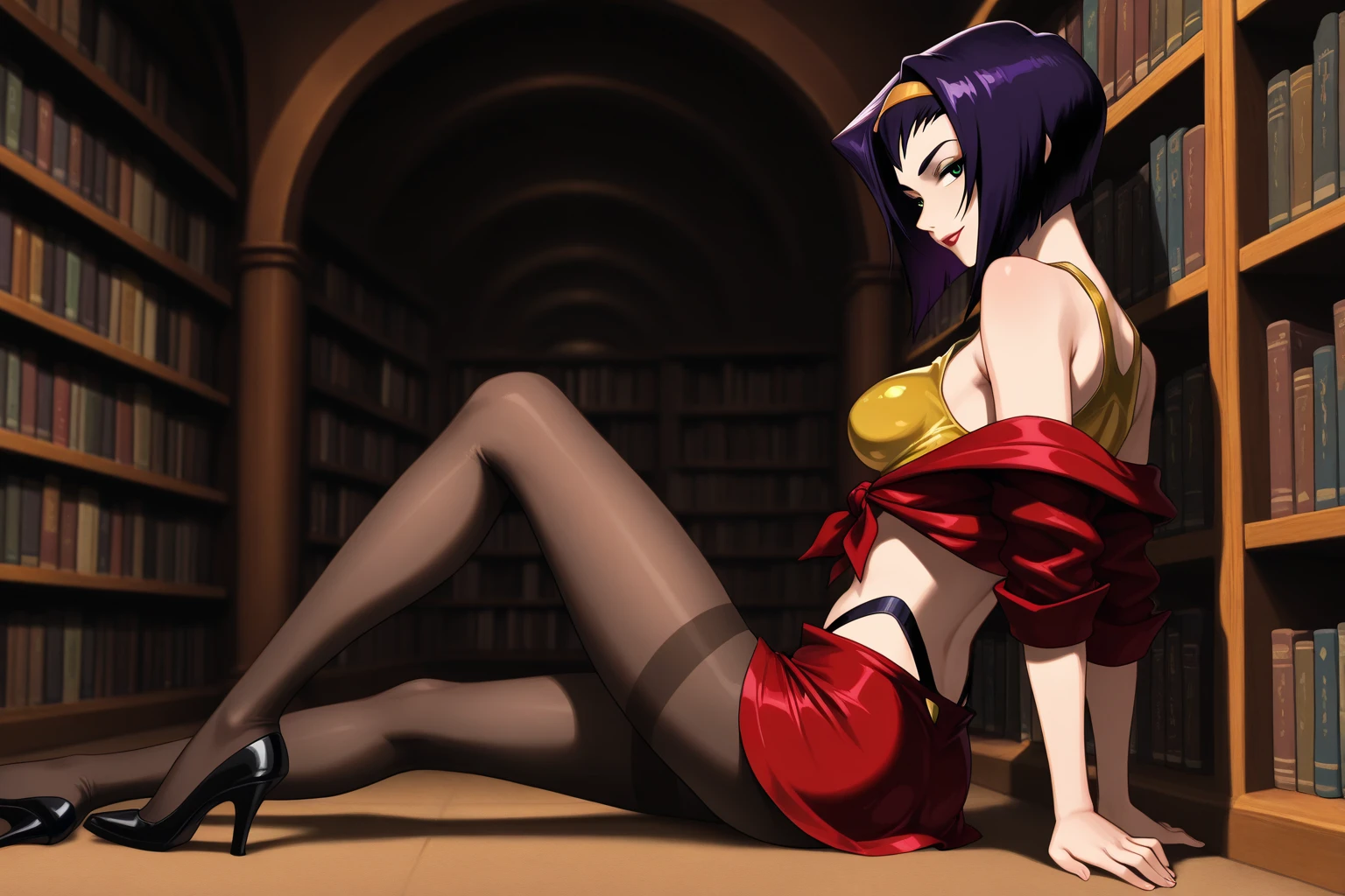 senjumaru shutara, long hair, bangs, blunt bangs, black hair, sidelocks, (black eyes:1.5), makeup, lipstick, red lipstick, curvy, anatomically correct, huge breasts, best quality, masterpiece, high quality, high details, highres, HD, cleavage, 1girl, bare_shoulders, large_breasts, jewelry, long_hair, looking_at_viewer, lying, strapless, elbow_gloves, lips, pantyhose, solo, gloves, indoors,, necklace, parted_lips, "long shot scenic professional photograph of {prompt}, perfect viewpoint, highly detailed, wide-angle lens, hyper realistic, with dramatic sky, polarizing filter, natural lighting, vivid colors, everything in sharp focus, HDR, UHD, K", (shaded face:1.2), hollow eyes, brown eyes, looking at viewer, heavy breathing, smirk, upper teeth, sweating, wet, lips, lipstick,