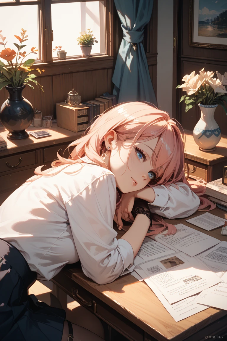 score_9, score_8_up, score_7_up, score_6_up, source_anime, 1girl, 
pov, on side, lying, upper body, 
office lady, desk,
red hair, large breasts, out of frame, 
<lora:pov_across_bed_v0.1-pony:1>