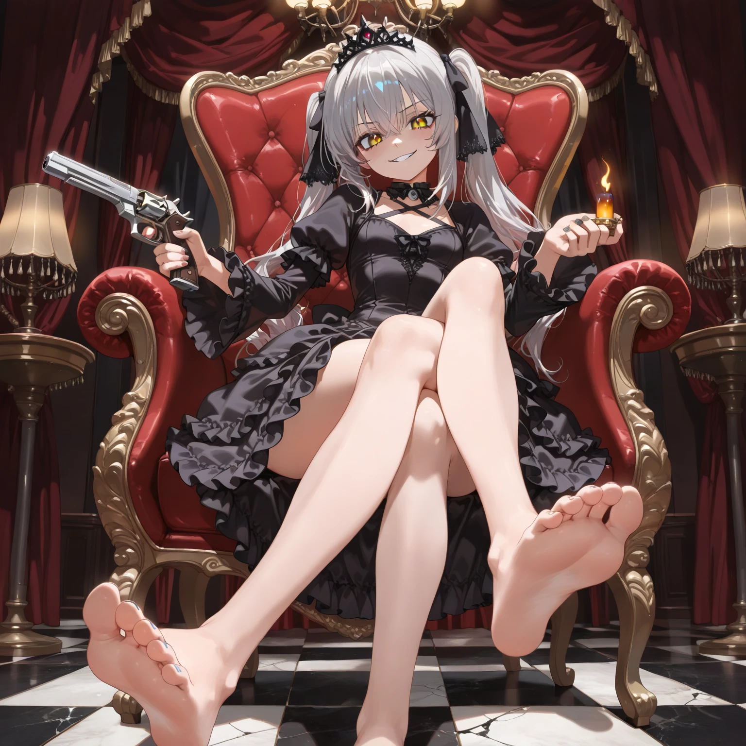 beggy girl, arms up, detailed armpits, sitting on the floor, in black dress, panties showing, dark ampits, pale skin