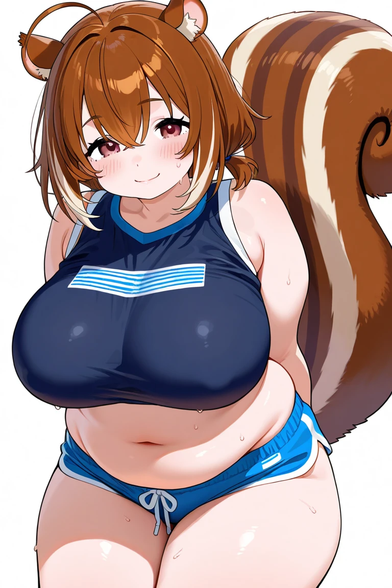 score_9, score_8_up, score_7_up, score_6_up, stone wall background,1girl, solo, ((masterpiece), best quality, expressive eyes, perfect face, busty girl, dog girl, swimsuit, dog tail, pigtails, stripped swimsuit, yellow and white swimsuit, plump, brown hair, cute, innocent