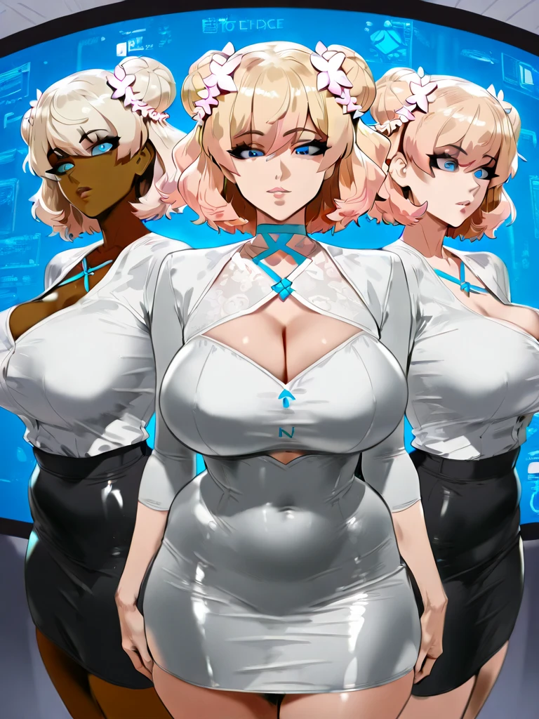 Multiple girls, giantess art, highly detailed giantess shot, giantess, most detailed, perfect face, two legs, five fingers, short hair, beautiful girl bigger than a skyscraper, wearing rimless glasses, smiling, huge breasts, swimsuit, stiletto heels, under heavy attack, very small metropolis, miniature metropolis, full body depiction, GTS, giga giant, trampling city, crush city, tiny city, micro city, high resolution, best quality, masterpiece,