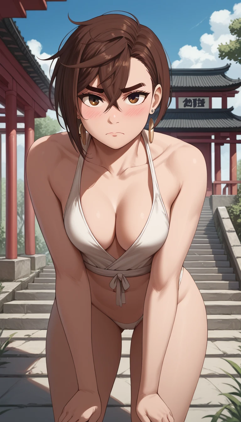 saratoga, side ponytail, smokestack hair ornament,
red thighhighs, garter straps,
(masterpiece:1.4),(best quality:1.4), (premium:1.4), (great illustration:1.4), (ultra-detailed:1.4),(art CG, 8K),1girl solo, KonishiCSA,(Buddha Statue:1.4),
(bikini:1.4)