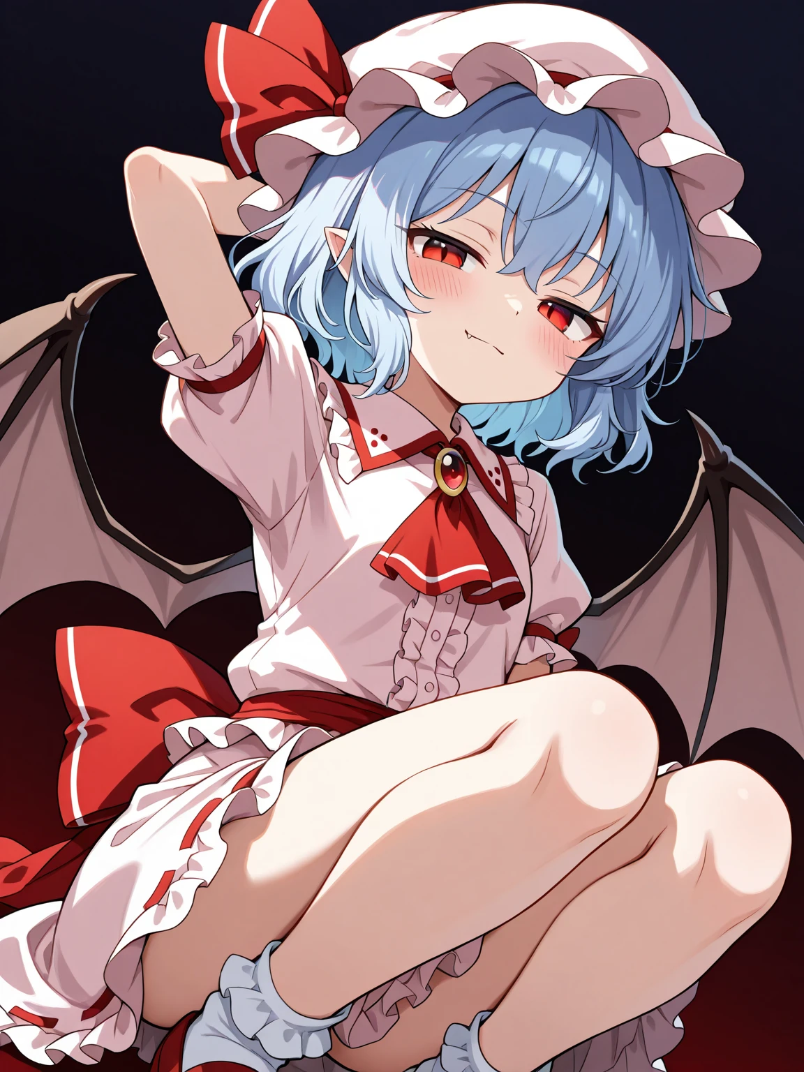Ribbons,The shirt,short- sleeved,side pony tail,simplebackground,Sit Pose,a skirt,skirt set,sockes,solo person,vests,white backgrounid,white headgear,White leg ornaments,White color blouse,Wings,Yellow mascot,cute girly,Wear white socks on her feet,He wears a pair of white socks on his feet,The socks have lace