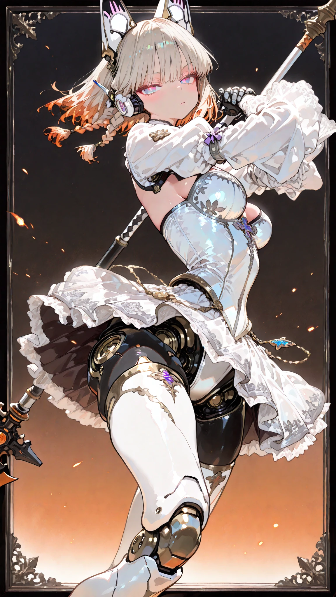 full body, barefoot, solo, female, big breast ,linen tunic, fantasy village, armor, Handcuffs on their hands, With a collar around the neck, hands on hips, slave, ((black choker, shackles on legs and arms)),