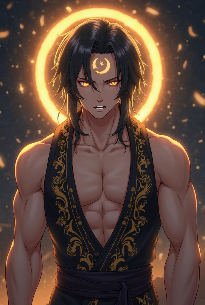 Erwachsener. With Anubis ears. With big black jackal ears. Egyptian deity Seth. long black hair. light skin. red eye. Rotes Make Up. Beautiful boy. Cute. 火.
