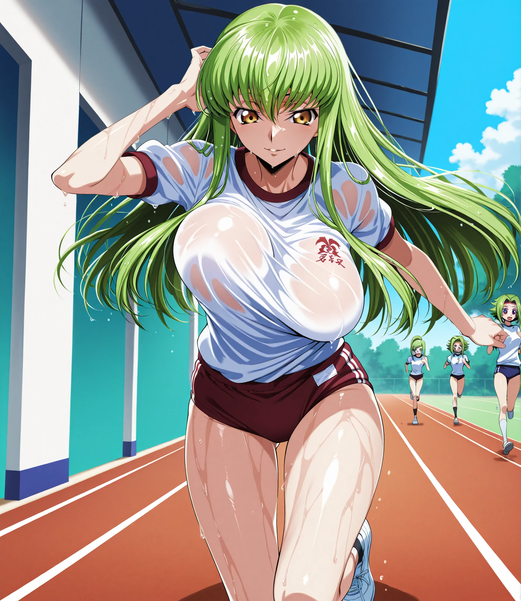 nsfw,hentai,bitch,((Perverted scenes of men and women having sex)),Highest quality, Great quality, 16K, Unbelievably absurd, Very detailed, 2.5D, delicate and dynamic, (Makoto Kino),blue sky, Small face, Very delicate facial expressions, Delicate eye depiction, Very fine hair, (A pair of men and women), erotic, Sexy Woman, Muscular, Race Queen, Height: 175cm, Big companies go bankrupt, Light brown long hair,ponytail、 Sexy long legs, Glowing Skin, , 派手なRace Queenのコスチューム,Green tops,Exposed nipples、 Green tight skirt, White Leather Long Boots, Auto Racing Track,1990s \(style\),、(F-cup beautiful breasts)、tall、Sweating all over the body、vapor、(sex)、Beautiful big breasts、A face writhing in pleasure、Sweaty,((Perverted scenes of men and women having sex)),Cinema Lighting, (完璧なGlowing Skin:0.6),Always high quality CG Unity 8K wallpaper