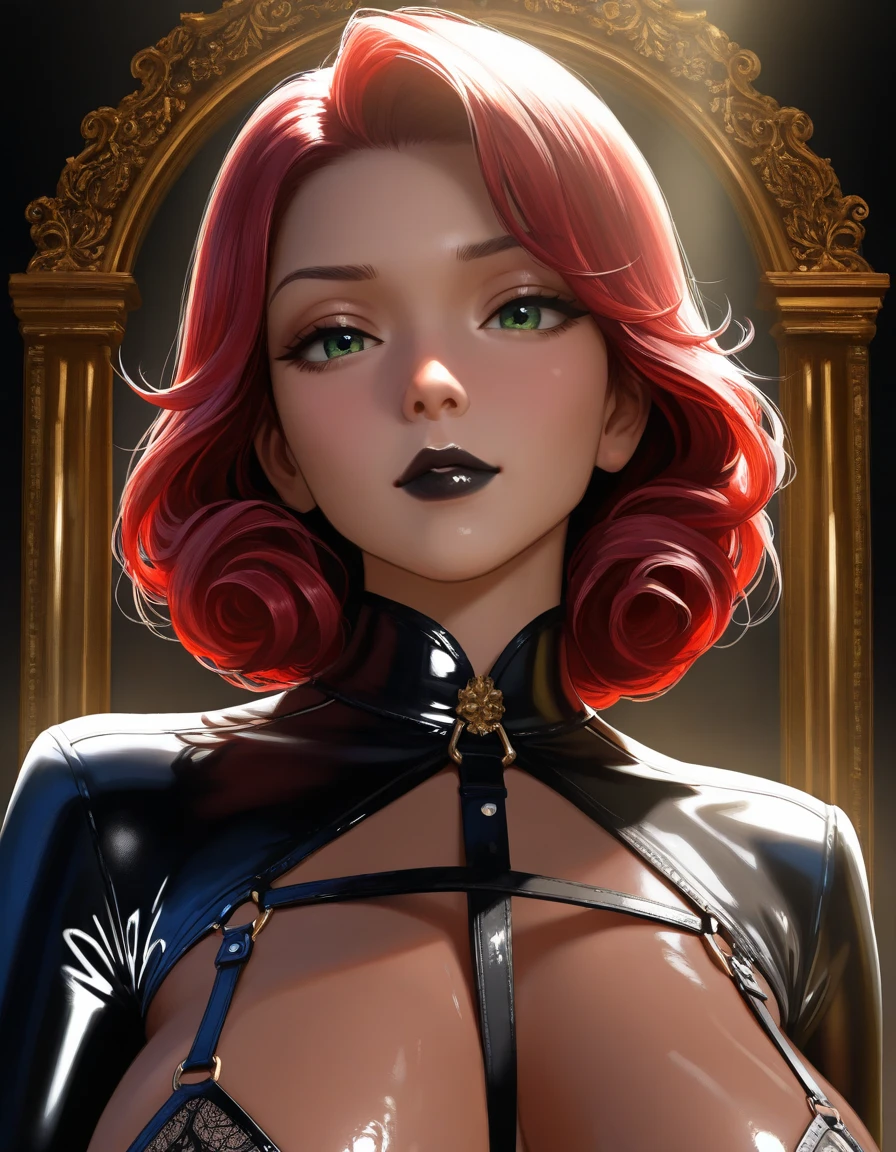 (standing_at_attention:1.6), Ruby rose, choker, (dollsuit:1.6), breast tattoo, looking at viewer, furrowed brow, Black_hair,short_hair,grey_EYES,Bangs, 1 girl, Beautiful long legs,Beautiful body,Beautiful Nose,Beautiful character design, perfect eyes, perfect face,expressive eyes, looking at viewer, in the center of the image,(Upper_body),(Focus on her face), official art,extremely detailed CG unity 8k wallpaper, perfect lighting,Colorful, Bright_Front_face_Lighting,shiny skin, (masterpiece:1.0),(best_quality:1.0), ultra high res,4K,ultra-detailed, photography, 8K, HDR, highres, absurdres:1.2, Kodak portra 400, film grain, blurry background, bokeh:1.2, lens flare, (vibrant_color:1.2) (Beautiful,huge_Breasts:1.7), (beautiful_face:1.5),(narrow_waist), (wide_hips:1.6), (huge_lips:1.6),(silicon_lips:1.4),(lip_filler:1.4), (thick_lips:1.4)