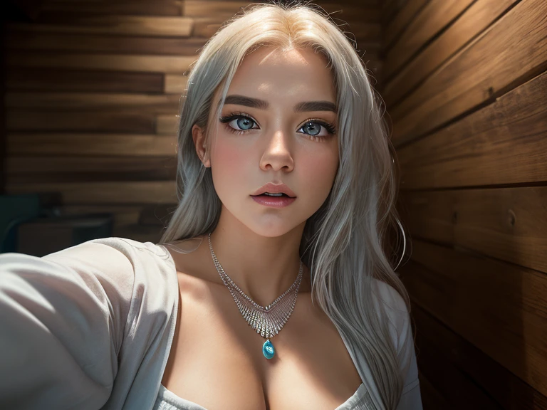 Extremely close headshot photo, blonde and gray 60 year old white lady, skinny, slender, extremely white pale skin, legs up and legs open, blue eyes, orgasm face, laying on a white bed with her head on a pillow, naked , blue choker,