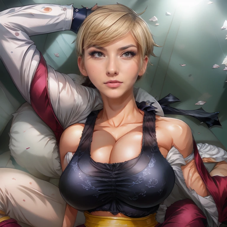 masterpiece, 8k, perfect art, (1girl:1.1), tall woman ,solo, ((perfect female figure)), (nsfw), front for viewer, mature woman, bimbo, (teasing), best quality: 1.1, seductive posture, sexy sitting pose, attractive, sitting like queen , body showing and shoulders, (hair tomboy pixie bob blondie hair: 1.5), (abs muscle ripped :1.2) ,(big arms :1.2) (green eyes: 1.2), ,(big breasts: 1.2), (big biceps: 1.2), (bodybuilder:1.2), ( big over blue jacket rock and t shirt white top and shorts jeans), fit, (abs:1.1), (athletic body:1.2),(large breasts: : 1.3), sitting in coffee shop .