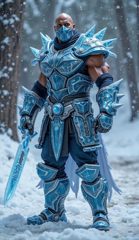 "Create an image of Ancient Apparition (Kaldr) from DOTA game, no having clothes,wearing his ethereal, icy form with glowing blue crystals and frost emanating from his body, have massive k-cups, floating in a snowy, mystical forest with ancient ruins in the background."

