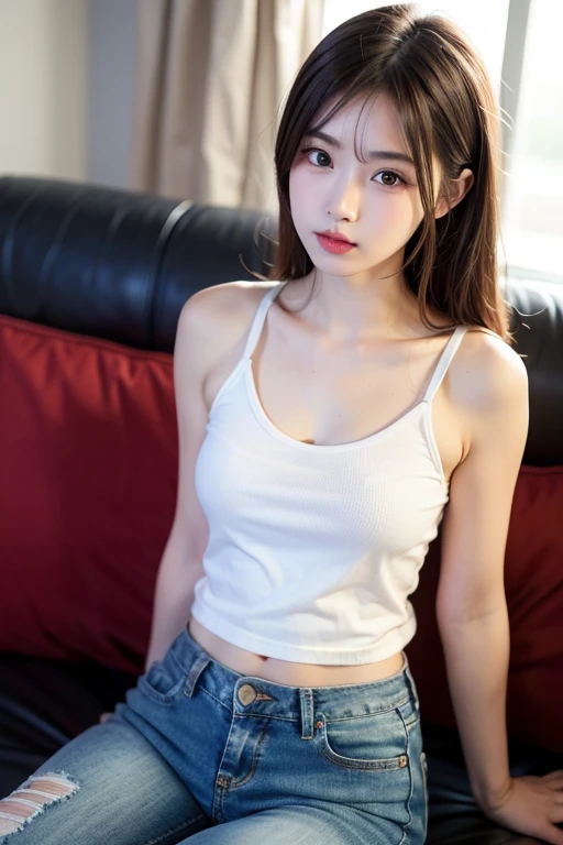 Sheer white t-shirt_Men's、Sports bra is visible、Bust Size_Bcup、Broad bare skin is visible
