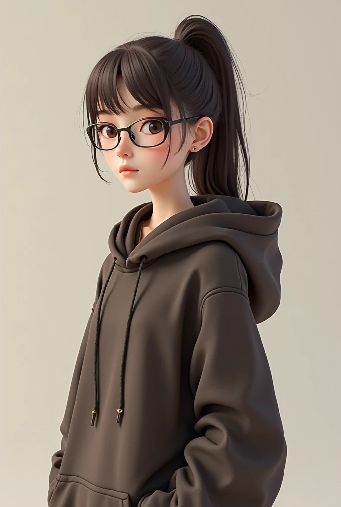 anime, looking at viewer, (highest picture quality),masterpiece,best quality,extremely detailed CG wallpaper, ultra_detailed,(Cinematic Lighting:1.1),(Volumetric Lighting:1.1),(Celluloid), (solo focus),(1 girl), (cold face),a girl with green eyes and a white shirt is staring at the camera with a serious look on her face, 1girl, solo, dark-green_hair, hoodie, looking_at_viewer, short_hair, upper_body, masterpiece, best quality, glasses