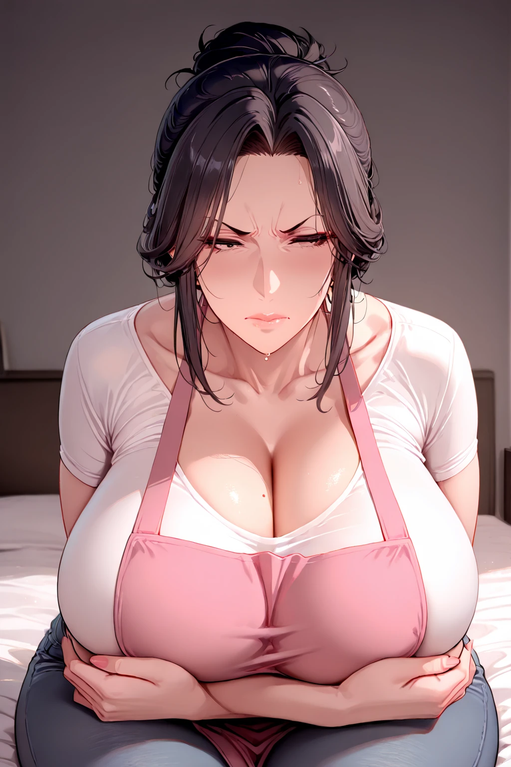 Christmas outfit, illustration of asian girls getting fucked in a bedroom, 1women, breasts, hetero, cleavage cutout, braid, spread legs, Focus on vagina, open mouth, saliva, drooling, wet, cum on mouth, cum on tongue, huge breasts, huge ass, huge thighs, blush, crossed-eyes, view of the vagina, front view, milf , Curvaceous, wide waist, (thick thight:1.1), hand on vagina, vagina, covered on cum, tongue out, ahegao, rolling eyes, tongue, tongue out, lying on the bed, missionary position, Yor forger