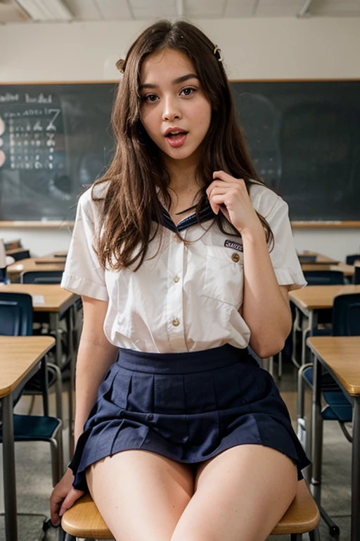 (Browsing Caution:1.3), ((masterpiece)), ((Highest quality)), (Very detailedな), ((cute)), cute, (Multi-point), ((sexy)), (device), ((Very detailed)), 4K, (8K), Highest quality, (beautiful), hyper cute face, shape, Anime Style,hyper Genuineistic, Genuine, Dynamic Angle, ((whole body)), close, Thick outline, Clear contours, at school, (1 Girl, cute girl:1.5), (Schoolgirl uniform :1.5), beautiful light brown hair, beautiful brown eyes, ((beautiful eyes)), (Squat, Look forward, Showing panties:1.5), short hair, Big Breasts, shoes, smile