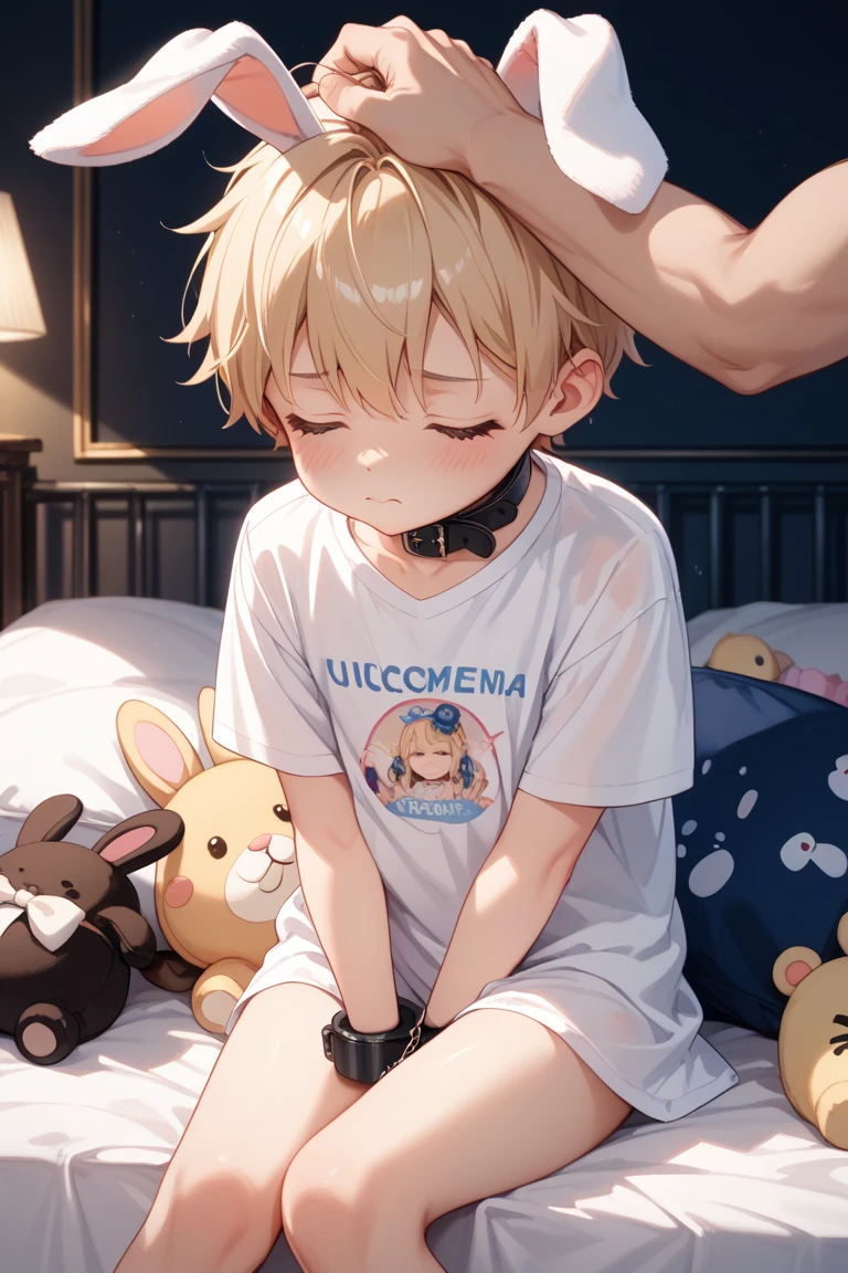 1boy, solo, black eyeliner, male medium length mullet hairstyle, blonde hair, handsome, blue eyes, black choker, sleepy eyes, black long gloves, kneeling, black pants, bed, room, half closed eyes, red lipstick, femboy, blush, thin waist, bare penis, jerks off his dick, hand on dick, half open eyes, open mouth, holding the phone in his hand, looks at his phone, cum, cuming
