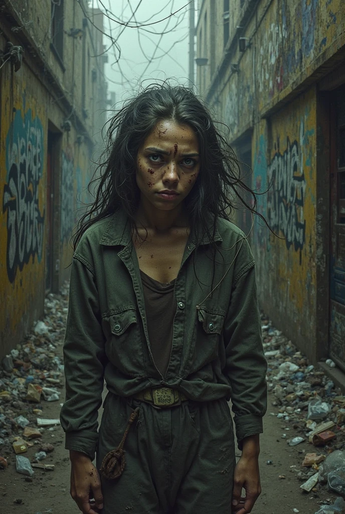(professional 3d render:1.3) af (Realistic:1.3) Afro asian dark skinned japanese girl with afro scared and screaming running away from zombies in an abandoned subway, wearing torn, dirty and blood filled clothes, realistic motion blur. chaos, scary, real zombie apocalypse.full body 8k unity render, action shot, skin pore, very dark lighting, heavyshading, Detailed, Detailed face, (vibrant, photograph realistic, Realistic, Dramatic, Dark, Sharp focus, 8K), (Old leather garments damaged by weathering:1.4), (Intricate:1.4), decadent, (Highly detailed:1.4), Digital painting, rendering by octane, art stations, concept-art, smooth, Sharp focus, illustration, Art germ, (loish:0.23), wlop ilya kuvshinov, and greg rutkowski and alphonse mucha gracias, (Global illumination, Studio light, volumettic light), heavy rain, particles floating, lotr, fantasy, elf, full bodyesbian, ((Dark and ancient city background:1.3)),CGSesociety,art stations