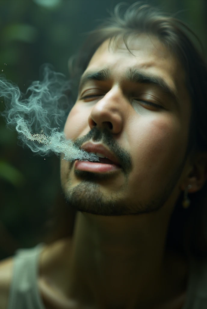 Profile of a man blowing air out of his mouth