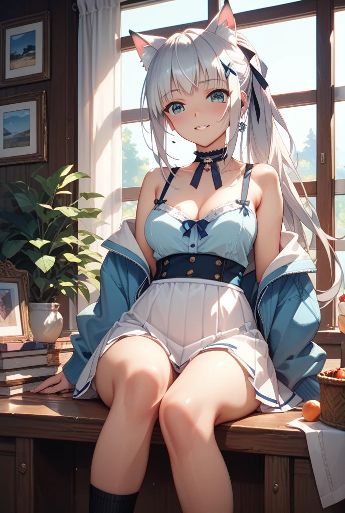 ((Best quality)), ((Masterpiece)), ((Ultra-detailed)), (illustration), (Detailed light), (An extremely delicate and beautiful),A charming young girl,Dramatic perspective,(Footjob),lacy stockings,NSFW,huge tit